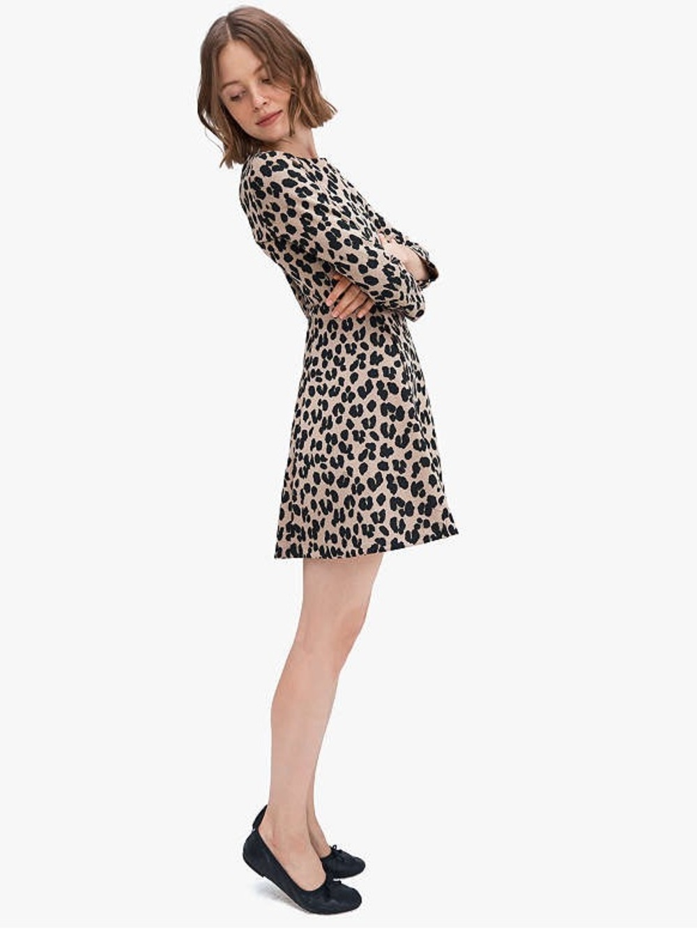 kate spade Forest Feline Jacquard Dress Leopard Print Long-Sleeve A-Line